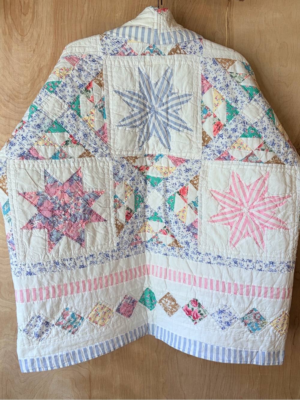 Women's Handmade Patchwork Quilted Jacket - White, Blue, Pink - Picture 6 of 9